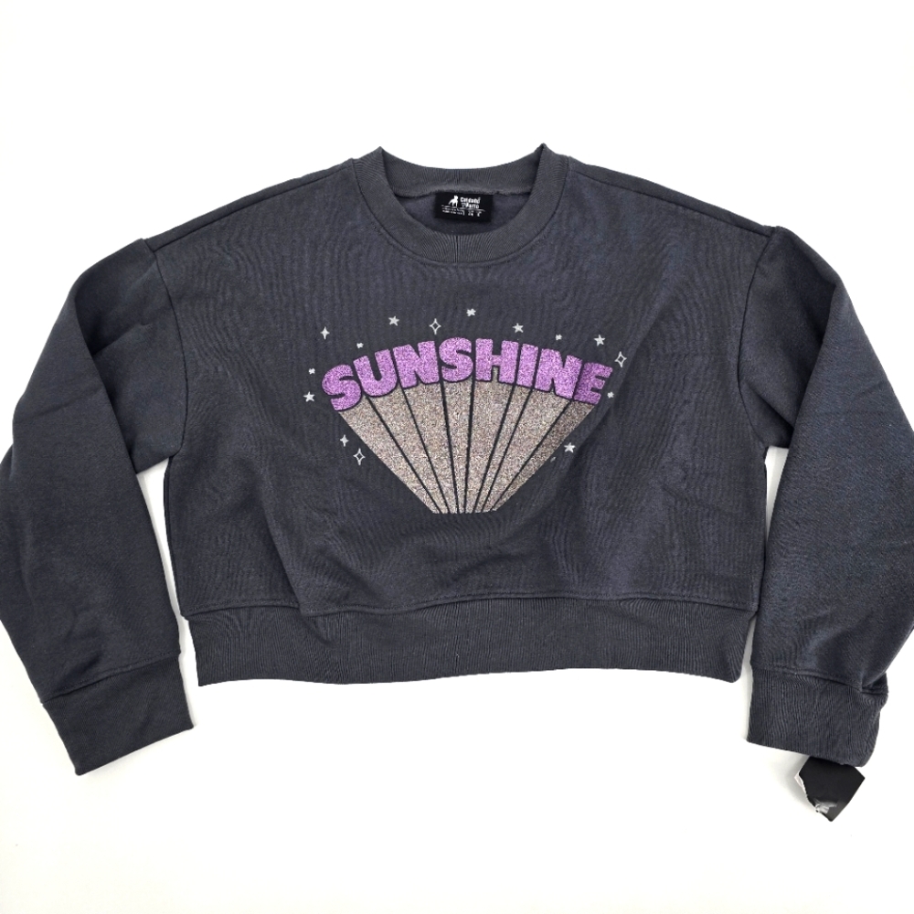 Cuidado Con El Perro Cropped Sweatshirt with Purple 'Sunshine' Design Size S